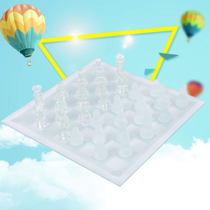 woobles Chess Set, 25x25cm Dull Polish Glass Crystal International Chess 1 Checkerboard and 32 Chessman - Image 2