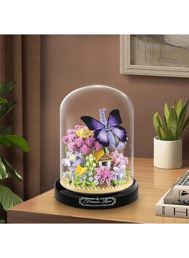 BOUTIQUE 3D Flower Bouquet Building Kit for Adults, 582 PCS Mini Botanical Blocks Set with Animal Designs, with Dust Cover, Artificial Flowers Home Office Decor, DIY Creative Puzzle Toy - Image 2