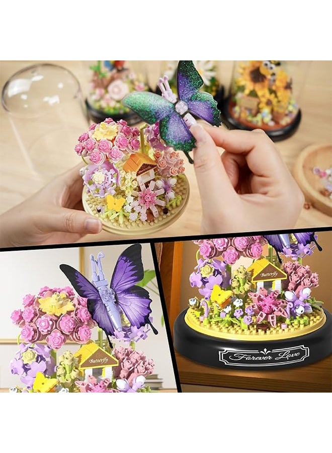 BOUTIQUE 3D Flower Bouquet Building Kit for Adults, 582 PCS Mini Botanical Blocks Set with Animal Designs, with Dust Cover, Artificial Flowers Home Office Decor, DIY Creative Puzzle Toy - Image 3