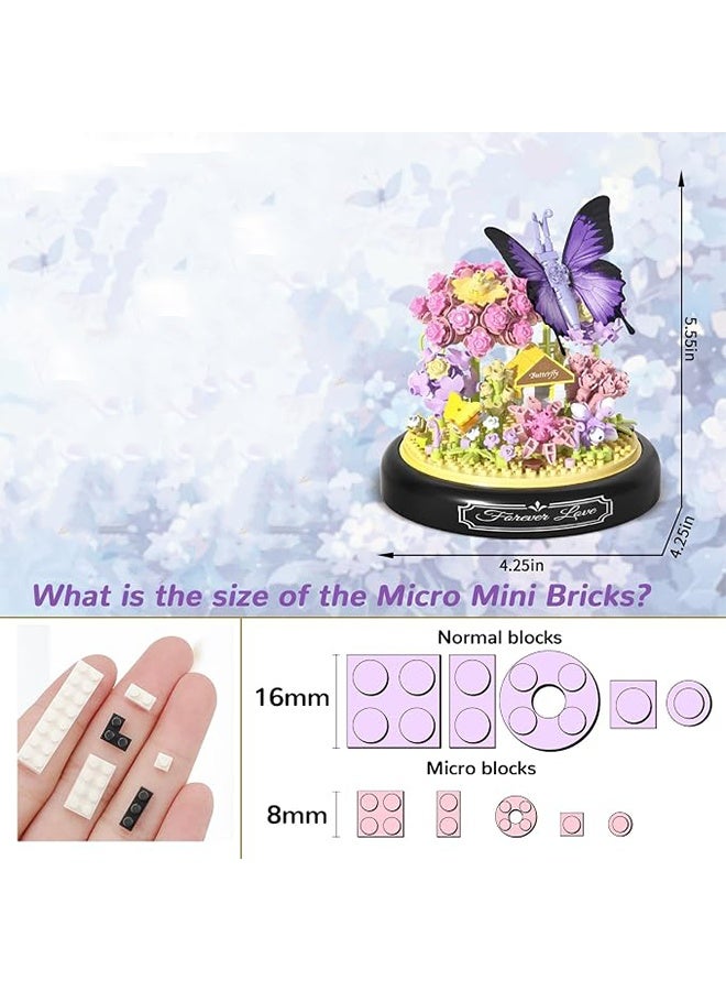 BOUTIQUE 3D Flower Bouquet Building Kit for Adults, 582 PCS Mini Botanical Blocks Set with Animal Designs, with Dust Cover, Artificial Flowers Home Office Decor, DIY Creative Puzzle Toy - Image 4