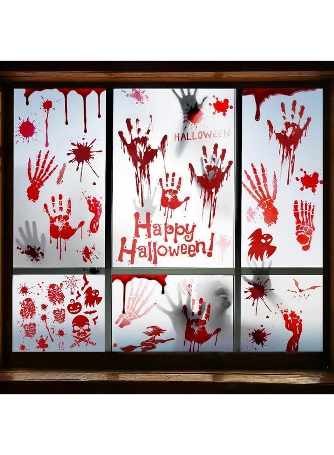 KOSIMI Halloween Decorations, 8 Sheet/95Pcs Halloween Bloody Handprint Footprint Wall Decal Floor Clings, Horror Handprint Home Pvc Halloween Decoration Window Stickers - Image 2