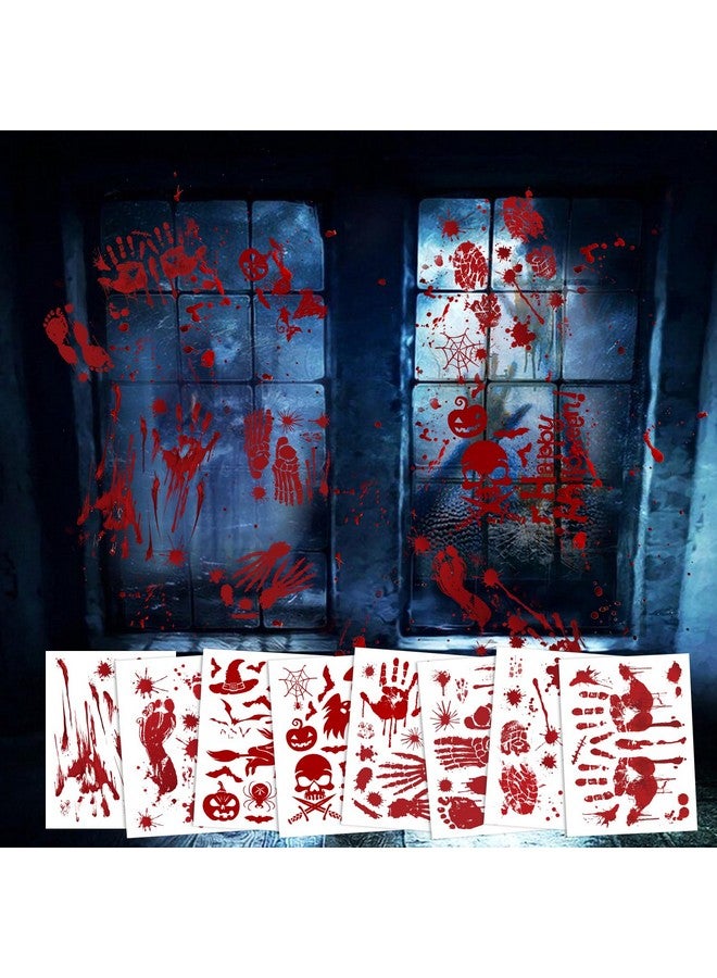 KOSIMI Halloween Decorations, 8 Sheet/95Pcs Halloween Bloody Handprint Footprint Wall Decal Floor Clings, Horror Handprint Home Pvc Halloween Decoration Window Stickers - Image 4