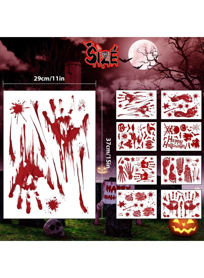 KOSIMI Halloween Decorations, 8 Sheet/95Pcs Halloween Bloody Handprint Footprint Wall Decal Floor Clings, Horror Handprint Home Pvc Halloween Decoration Window Stickers - Image 3