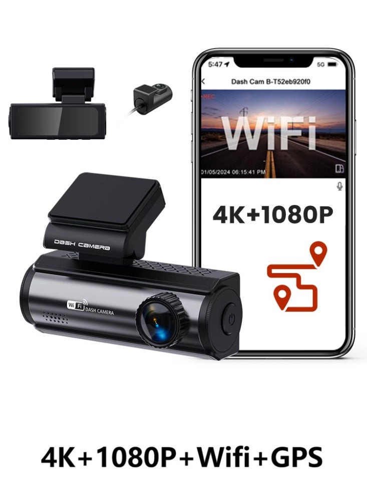4K 3.2 Inch Hidden Mini Dash Cam With Front and Rear Wifi GPS FHD 2160P Rear View Camera Night Vision Auto Camera for Car - Image 1