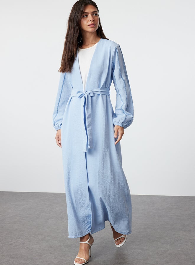 trendyol Blue Glitter Detailed Woven Cap & Abaya & Abaya TCTSS24KF00035 - Image 1