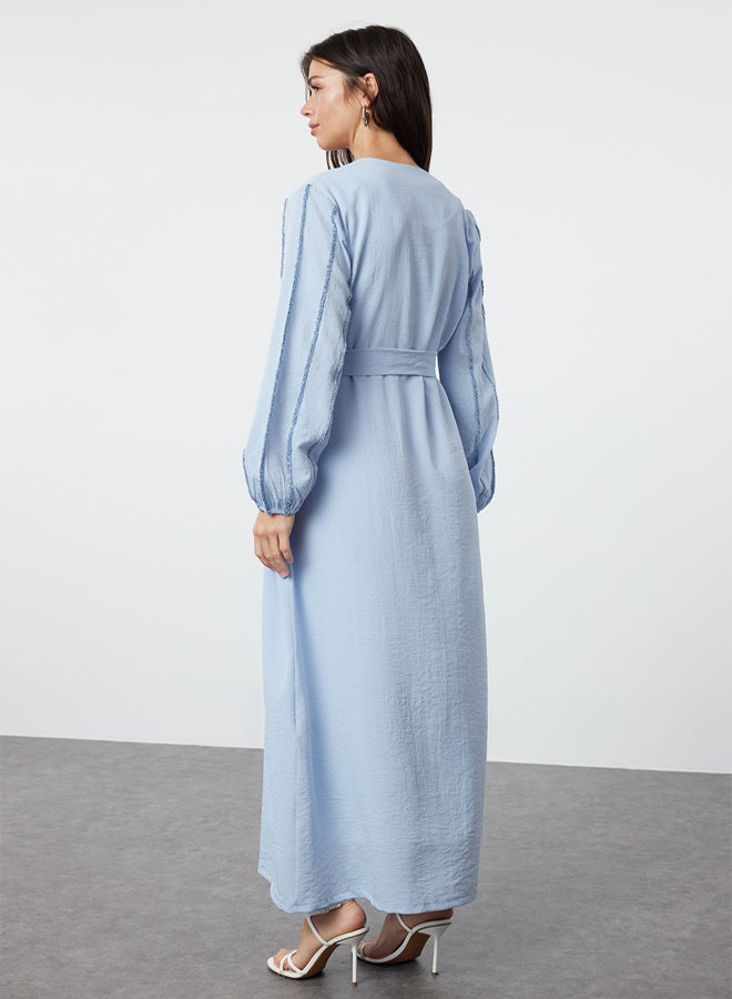 trendyol Blue Glitter Detailed Woven Cap & Abaya & Abaya TCTSS24KF00035 - Image 5