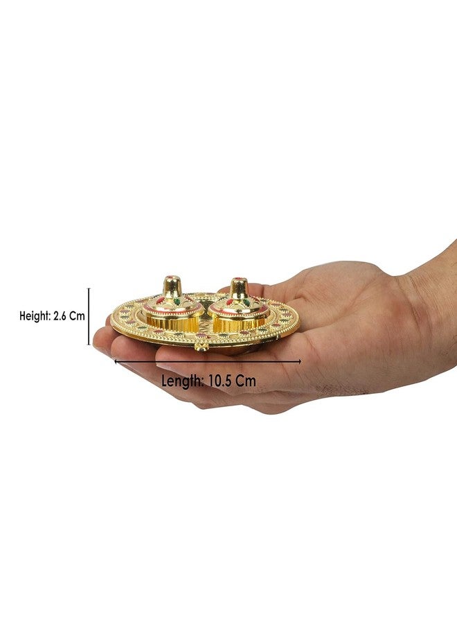 SATVIK STORE SATVIK قطعة واحدة من مصمم الديكور الذهبي Roli Chawal/حامل الأرز، حامل Kumkum Haldi مع غطاء Rakhi Pooja Kankavati Thali Indian Festival Diwali Pujan Mandir Tika Roli Plate عناصر هدايا الانتقال لمنزل جديد - Image 3