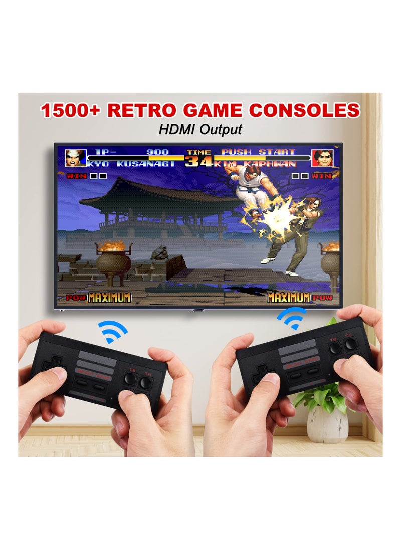 SYOSI - Wireless Mini Retro Game Console, 1500 Classic Games Handheld Classic Video Games Console Portable Gaming Device Compact Gaming Console with 2 Wireless Controllers for Family Fun Entertainment - Image 1