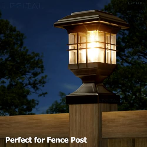 Lffital Solar Post Lights Outdoor Solar Cap Lights Deck Fence Cap for 4x4 5x5 6x6 Posts Patio Garden Courtyard Bright Decoration Fixture Waterproof Warm White Lighting Black (4Pack) - Image 3