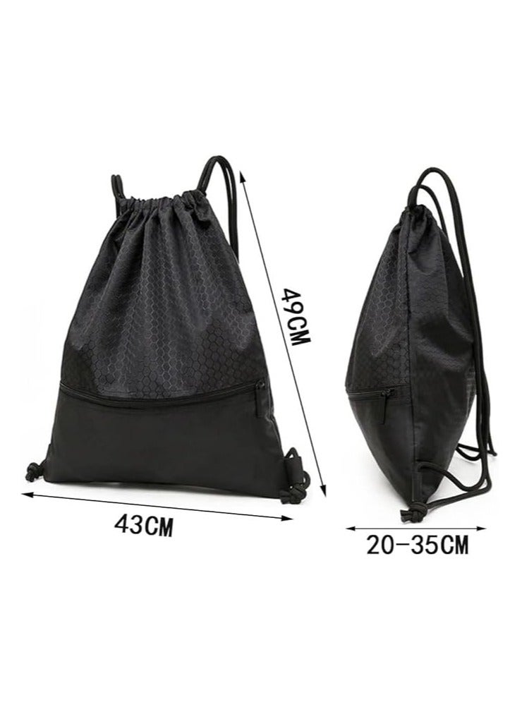 HW Waterproof Drawstring Backpack with Zipper Pocket, Gym Drawstring Bag for Men and Women, Basketball and Shoe Bag, Oxford Fabric Large Capacity Multi-Functional Bag - Image 3