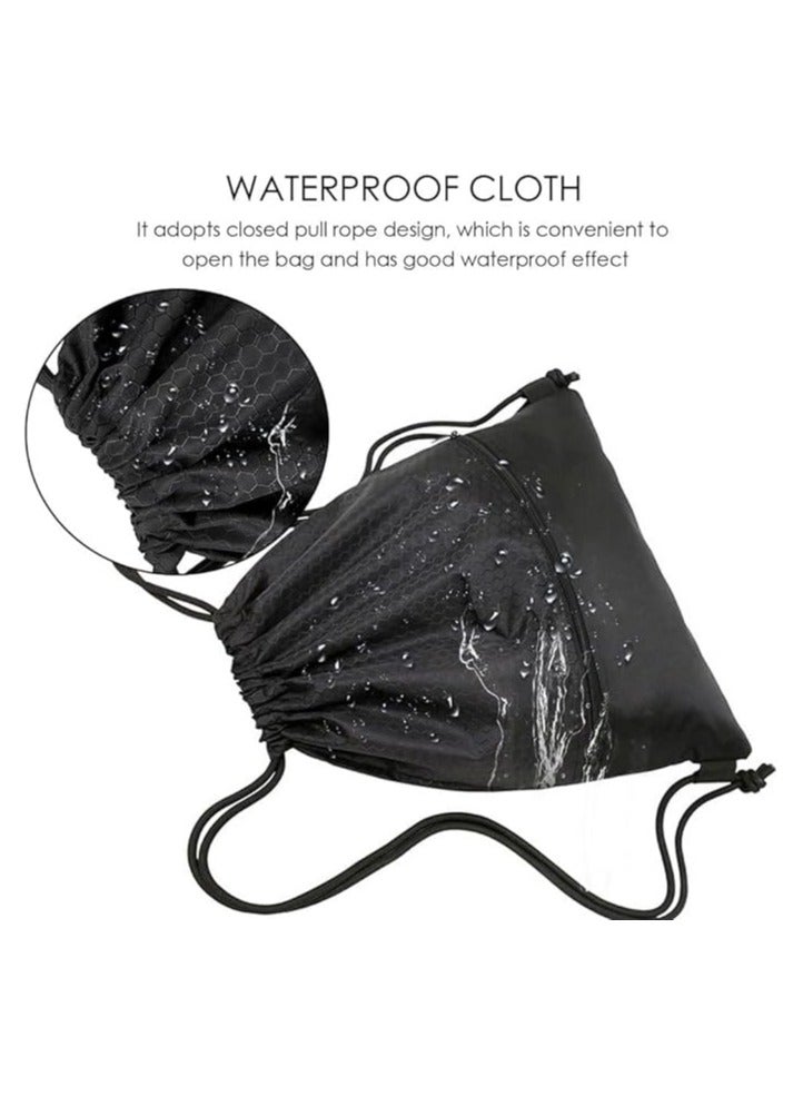 HW Waterproof Drawstring Backpack with Zipper Pocket, Gym Drawstring Bag for Men and Women, Basketball and Shoe Bag, Oxford Fabric Large Capacity Multi-Functional Bag - Image 5