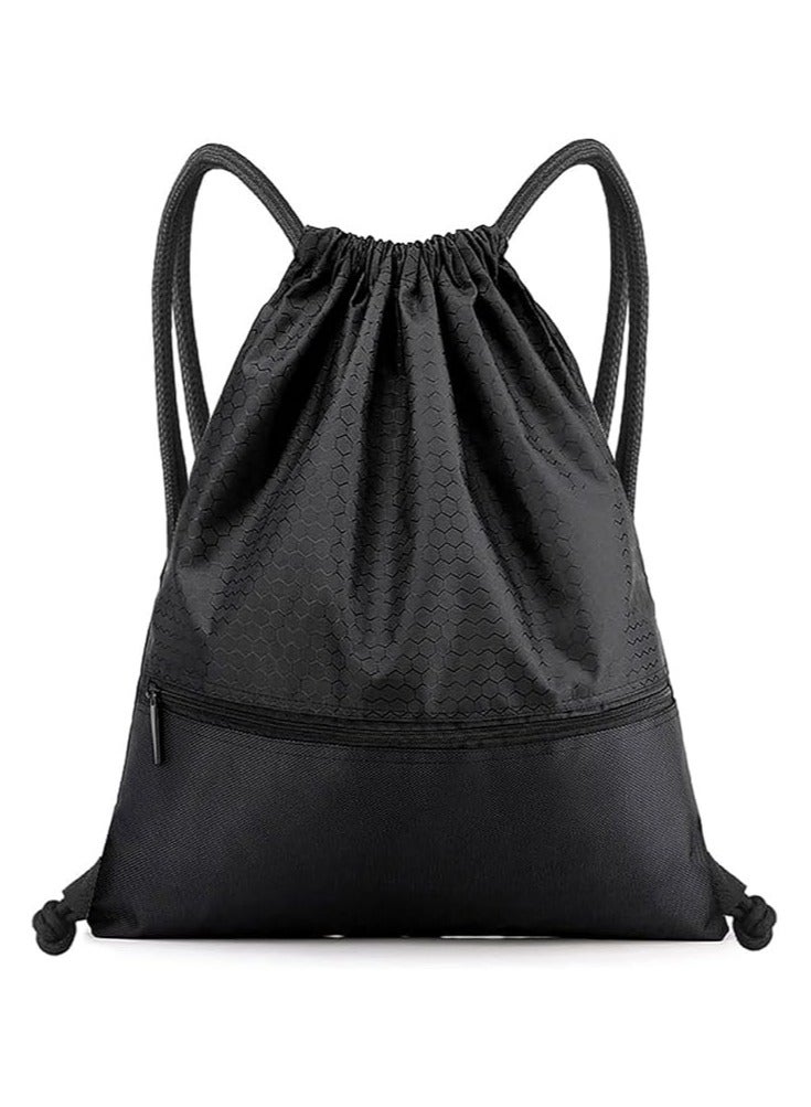 HW Waterproof Drawstring Backpack with Zipper Pocket, Gym Drawstring Bag for Men and Women, Basketball and Shoe Bag, Oxford Fabric Large Capacity Multi-Functional Bag - Image 1