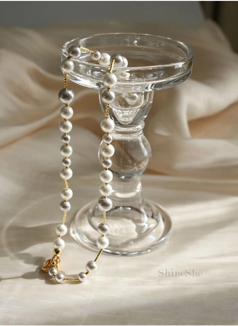 ShineShe - New Vintage Gold and Gray Mixed Pearl Bead Necklace(10mm+8mm),ShineShe - Image 1