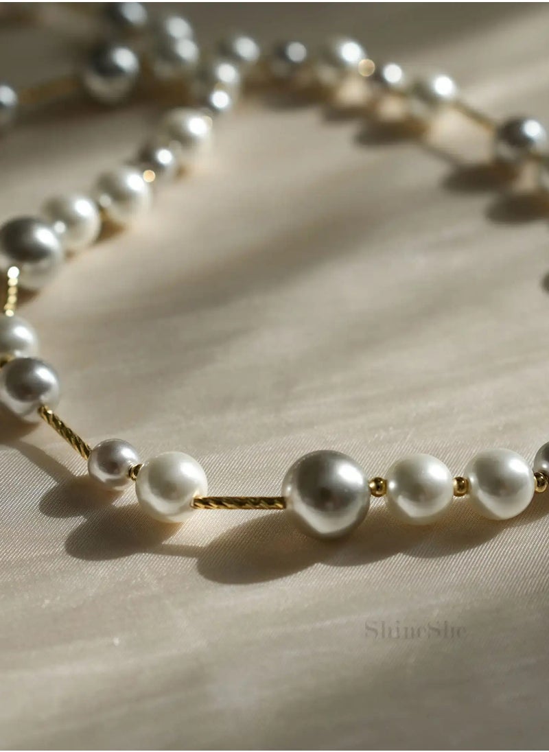 ShineShe - New Vintage Gold and Gray Mixed Pearl Bead Necklace(10mm+8mm),ShineShe - Image 1