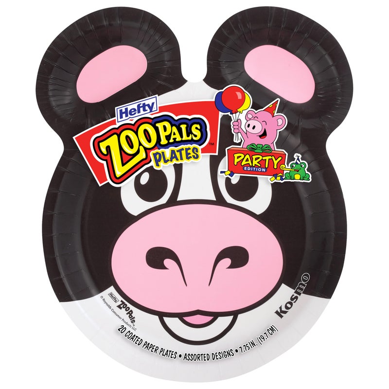 Hefty Zoo Pals Party Edition Paper Plates for Kids Assorted Animal Designs 775 Inches with Two Dipping Compartments 20 Count