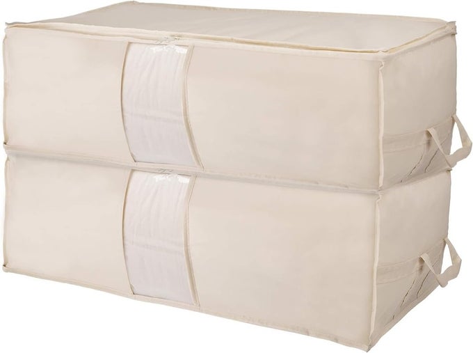 STORAGE BAGS FOR CLOTHES LARGE WITH HANDLES BREATHABLE CANVAS SOFT LARGE UNDER BED STORAGE ORGANIZER BOX HELP IN ORGANIZING CLOTHES AND MORE BEIGE 85L