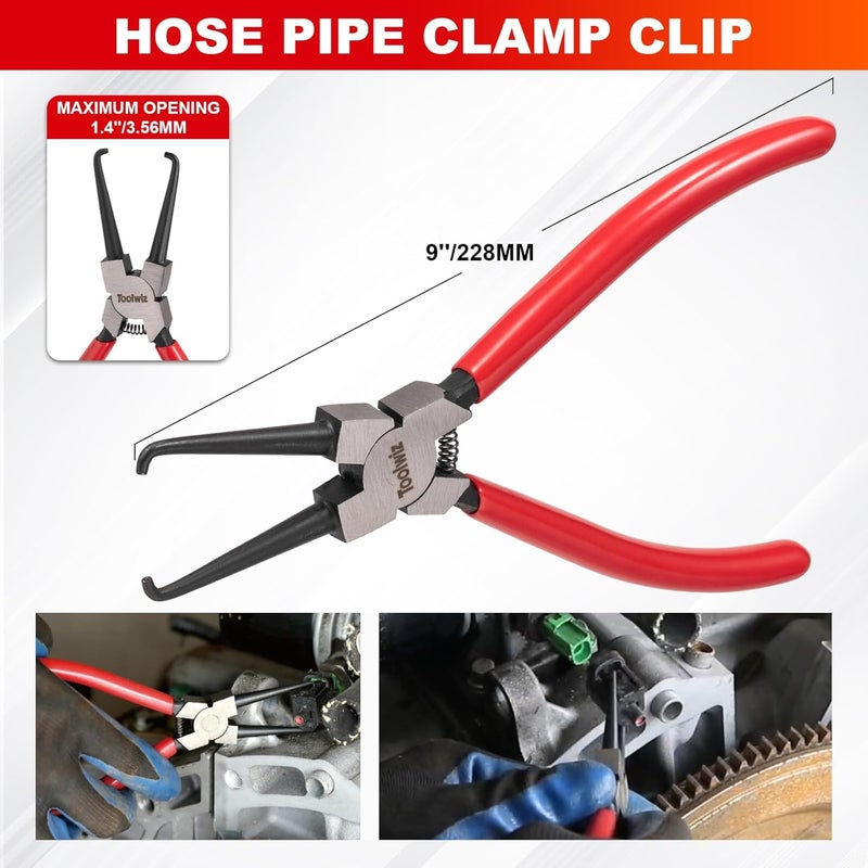 Toolwiz 6 pcs Fuel Line Pliers Set, Hose Clamp Plier, Panel Removal Tool, Hose Removal Plier, 30 Degree Push Pin Pliers, 2 pc 9" Electrical Disconnect Tool for Automotive Repair with Storage Bag - Image 4