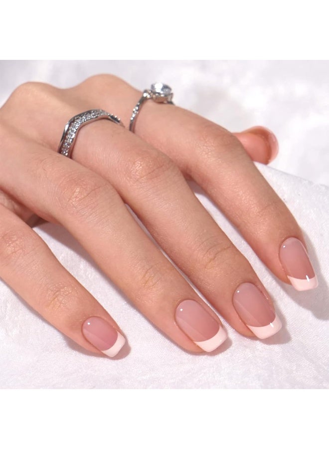 RESONIX 24PCS Short Square French Tip Press On Nails – Nude Pink Full Cover Fake Nails for Women, Glossy Manicure Kit with Adhesive Tabs & Prep Tools - Image 4