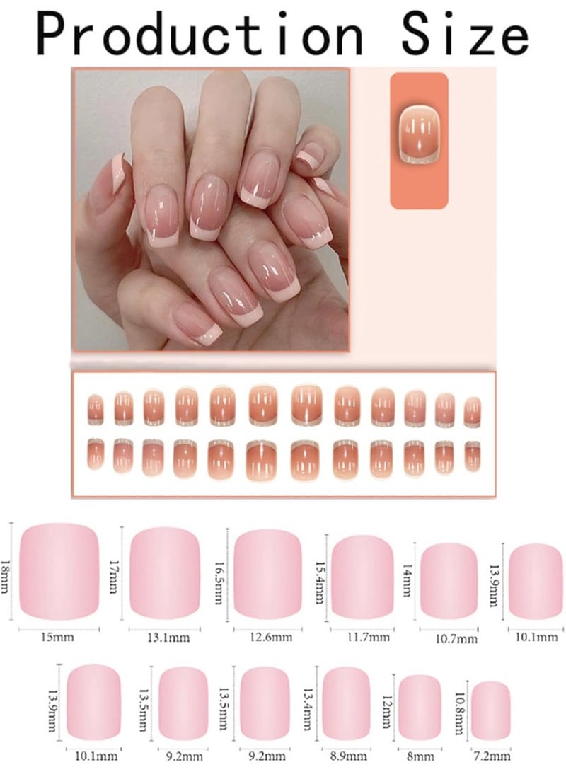 RESONIX 24PCS Short Square French Tip Press On Nails – Nude Pink Full Cover Fake Nails for Women, Glossy Manicure Kit with Adhesive Tabs & Prep Tools - Image 2