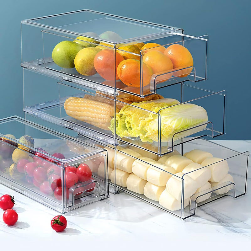 MANO 2Pack Clear Fridge Drawers Pull Out Stackable Refrigerator Drawer Organizer Bins Pantry Storage Box Plastic Food Containers for Kitchen Bathroom Office Closet (Large-2pack) - Image 2