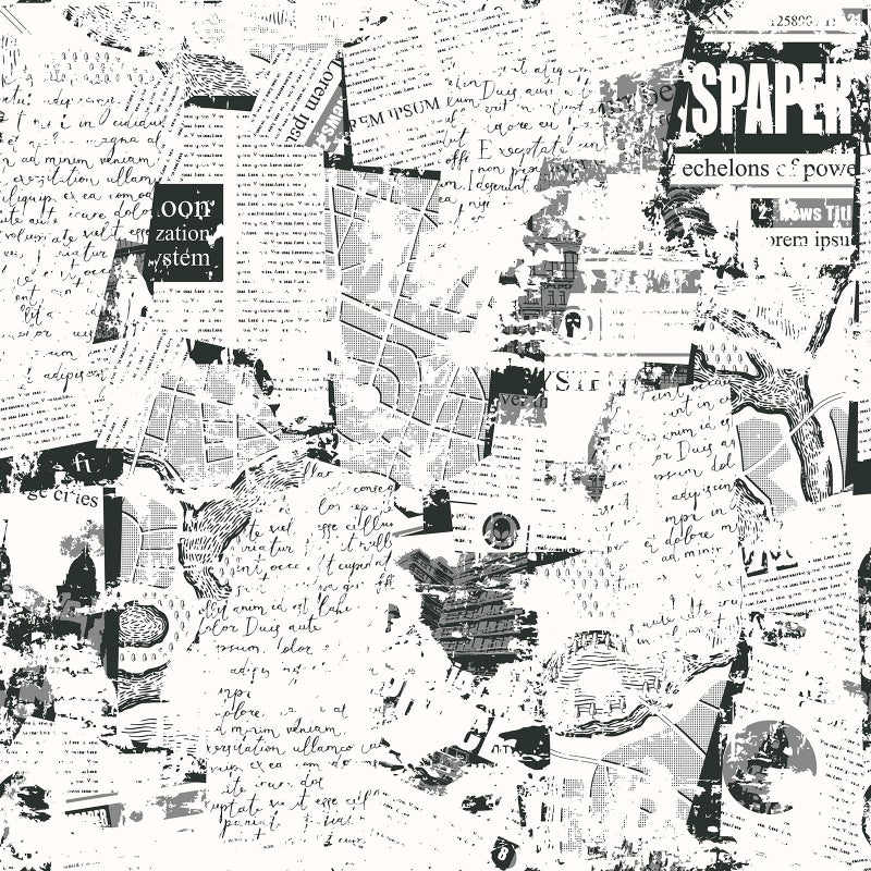 ReWallpaper 175inx23ft Black White Newspaper Print Peel and Stick Wallpaper Vintage Collage Pattern Removable Waterproof Wall Covering for Bathroom Bedroom Office Studio Study Loft Retro Style Decor - Image 2