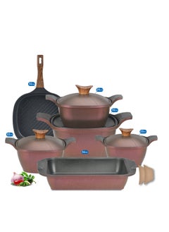 Square Healthy Granite Nonstick 10 Piece Kitchen Cookware Pots And Grill Royal Pan Set 4 Pots(20-22-24-30) Grill 30-Tagin 36
