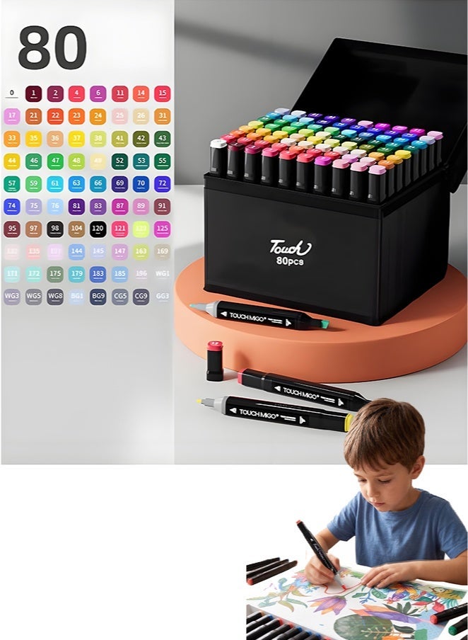 TOUCHFIVE 80 Color Markers Painting Set, Twin Side Marker Pens Set, Double Tipped Art Marker Set Mark Pen for Kids & Artist Coloring Sketching Drawing Markers - Image 1