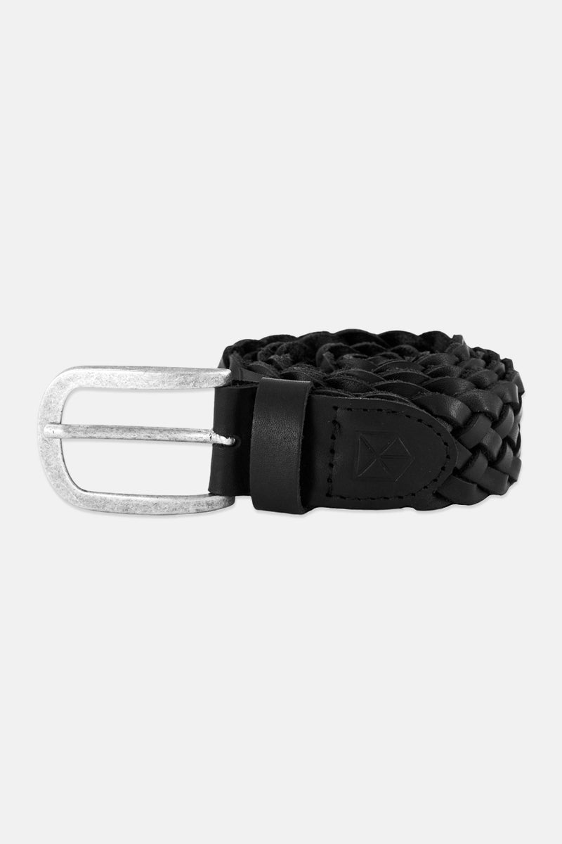 Jack Jones Men Leather Braided Belt With Silver Buckle, Black  - Image 1