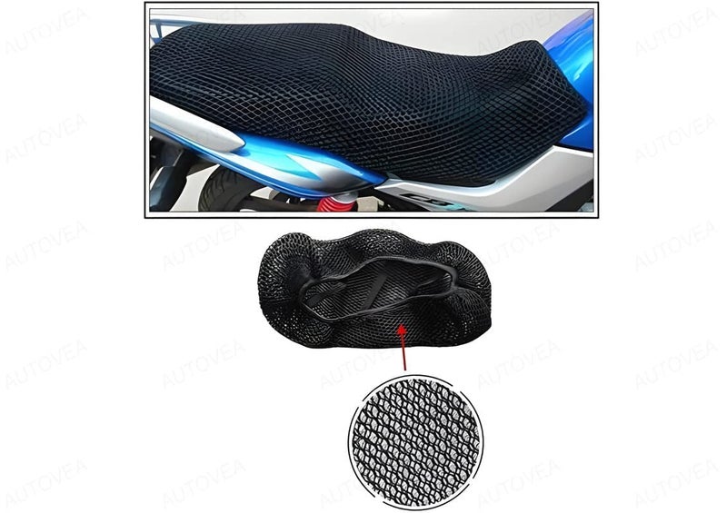 Autovea Anti-Slip 3D Nylon Mesh Stretchable Net Bike/Scooty Seat Cover Cushion (Black) Compatible with Yamaha FZ-S V3.0 - Image 5