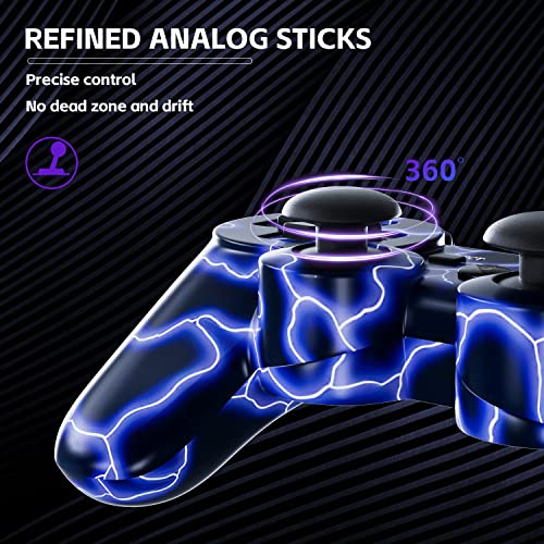 Burcica Wireless Controller for PS-3 Motion Sense Double Vibration Upgraded Gaming Remote for Play 3 with Charging Cord (Blue+Purple) - Image 2