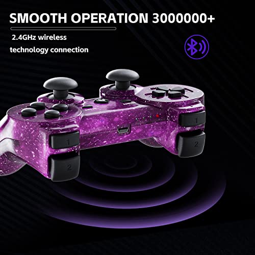 Burcica Wireless Controller for PS-3 Motion Sense Double Vibration Upgraded Gaming Remote for Play 3 with Charging Cord (Blue+Purple) - Image 4