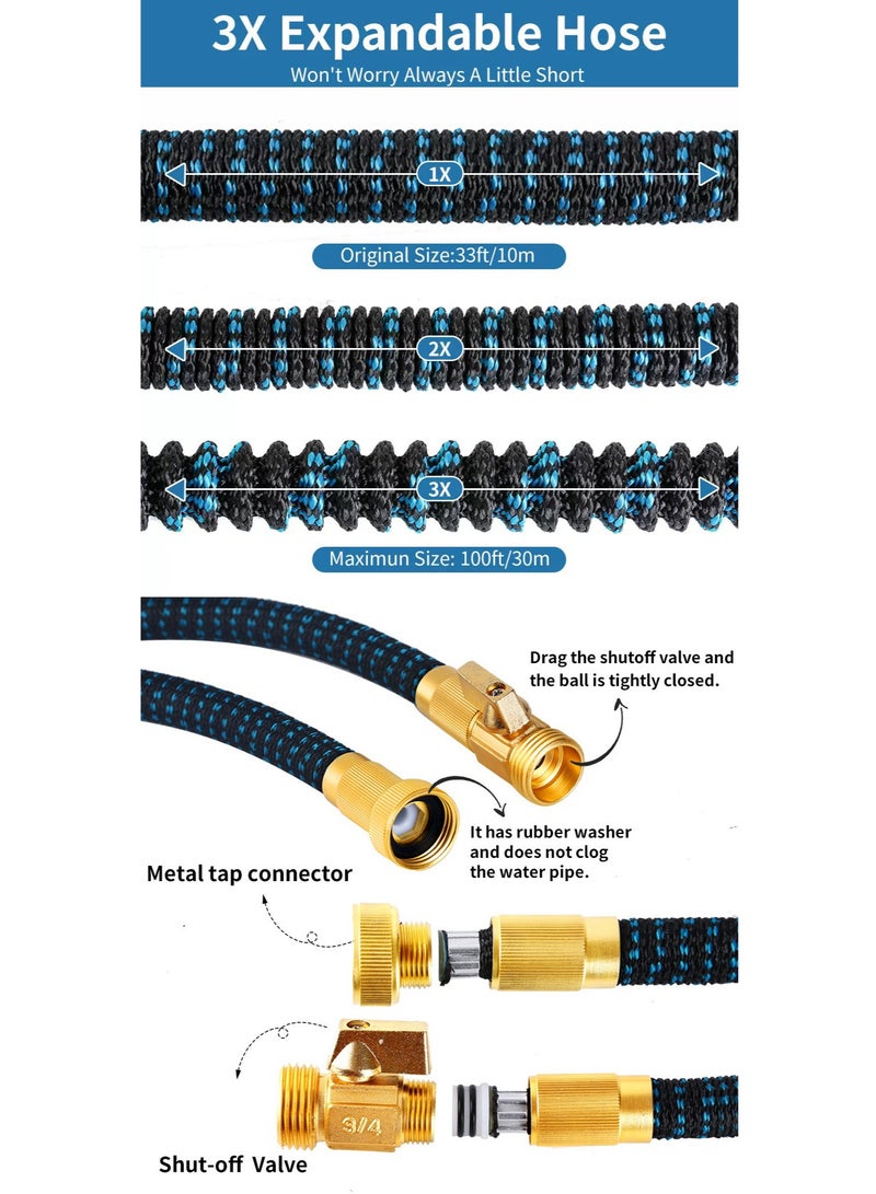 Manhua 50 ft expandable garden hose,with 10 function nozzle spray,light flexible water pipe,with durable foldable latex core and solid brass fittings - Image 3