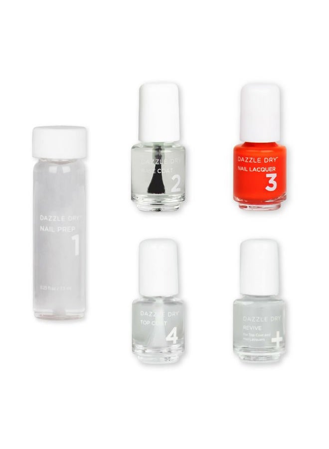 Dazzle Dry Mini Kit 4 Step System - Red Hot Chili, a bright and orangey red. Full coverage cream. (5 Piece Kit / 5 Manicures) - Image 1