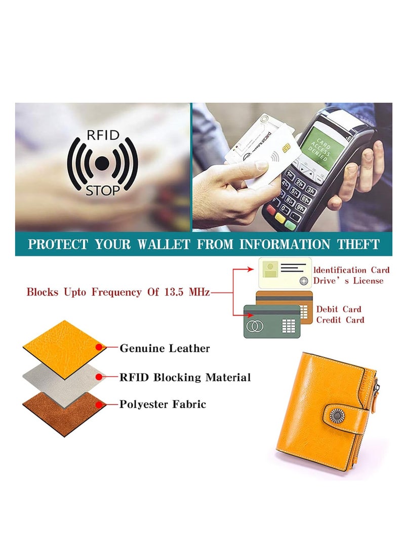 mriya Vintage Yellow Women's Leather Small Wallet RFID Shielded with Zip Pocket  - Image 5