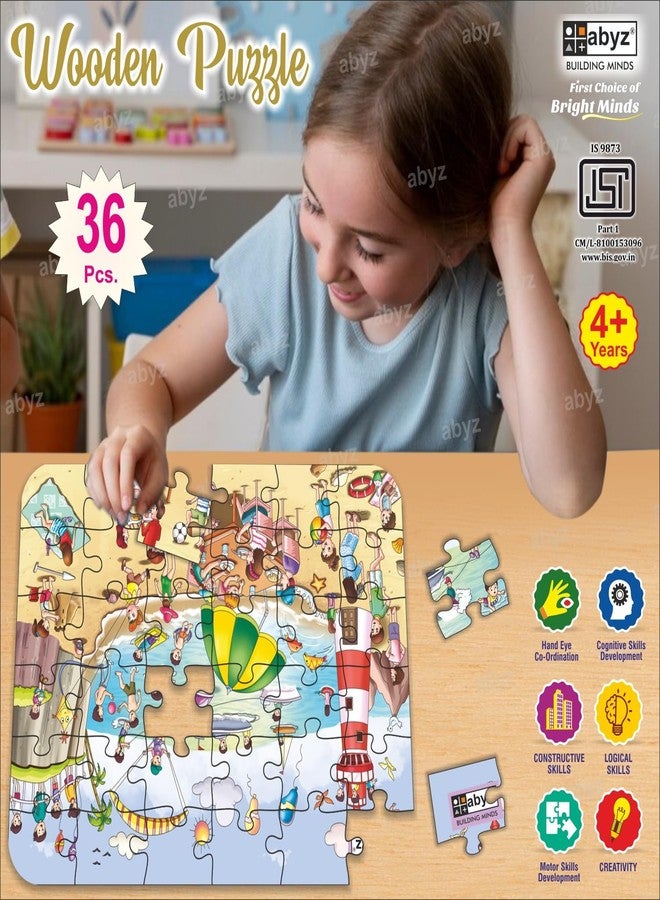 ABYZ Wooden Jigsaw Puzzles for Kids,Beach Jigsaw Puzzle for Kids of Age 4-6 Years, 36 Pcs Puzzle - Image 4