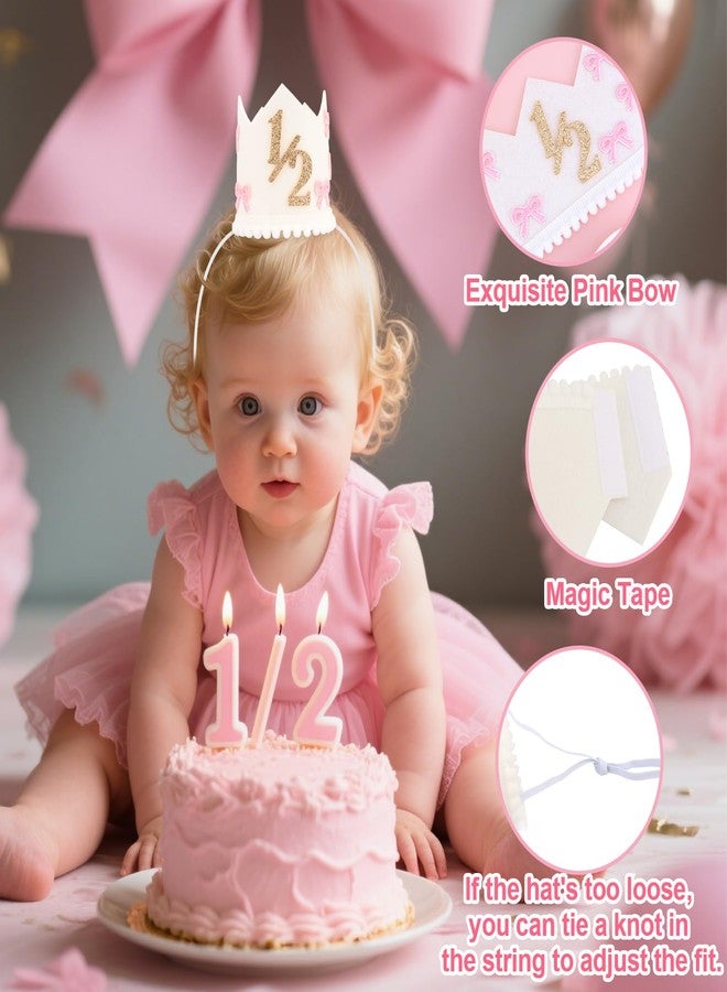 Atoden 1/2 Birthday Hat Half Way to One High Chair Banner 6 Months Headwear Princess Crown Headband Pink Bow Birthday Party Decorations for Girl Outfit Cake Smash Photo Props Gifts - Image 5