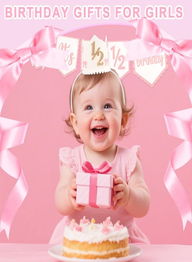 Atoden 1/2 Birthday Hat Half Way to One High Chair Banner 6 Months Headwear Princess Crown Headband Pink Bow Birthday Party Decorations for Girl Outfit Cake Smash Photo Props Gifts - Image 4