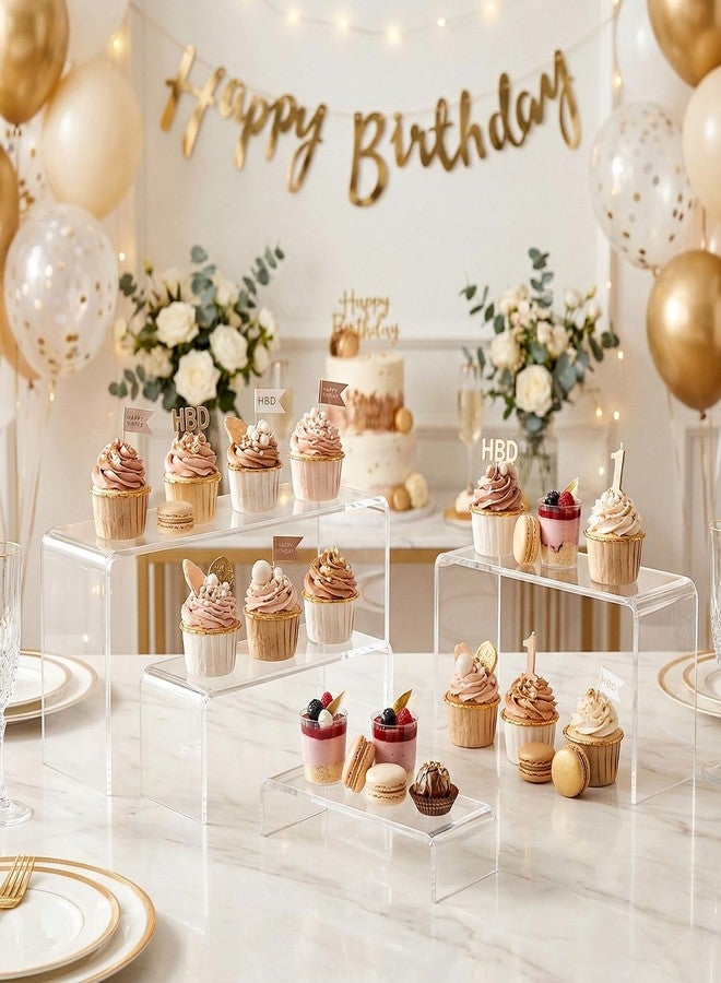 FUNFERY Acrylic Display Risers,2 Sets(7.8" L~8.2" L~8.6" L) Display Stand Shelf for Figure,Collectibles,Cupcake,Clear Acrylic Risers for Displays Case Cabinet,Dessert Table,Shelf Riser for Decor,Food - Image 2
