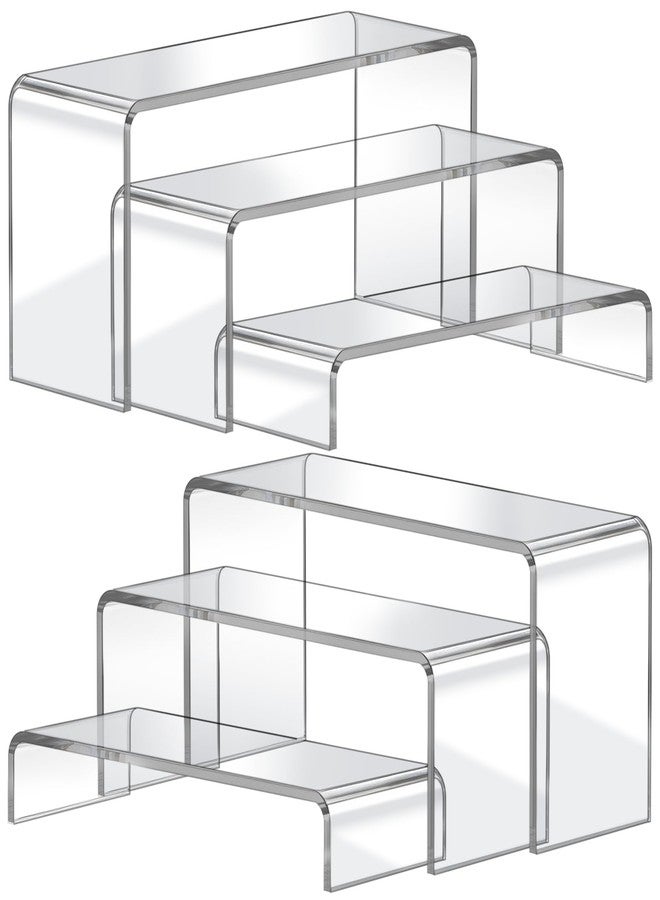 FUNFERY Acrylic Display Risers,2 Sets(7.8" L~8.2" L~8.6" L) Display Stand Shelf for Figure,Collectibles,Cupcake,Clear Acrylic Risers for Displays Case Cabinet,Dessert Table,Shelf Riser for Decor,Food - Image 1