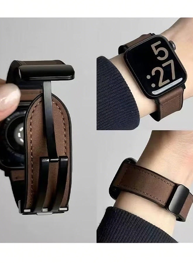 Happy D Watch Band Compatible for Apple Watch Series Band 38mm 40mm 41mm 42mm women, Genuine Leather Double Tour Designed Slim Replacement Strap for iWatch Series10 9 8 7 6 SE, Brown - Image 1