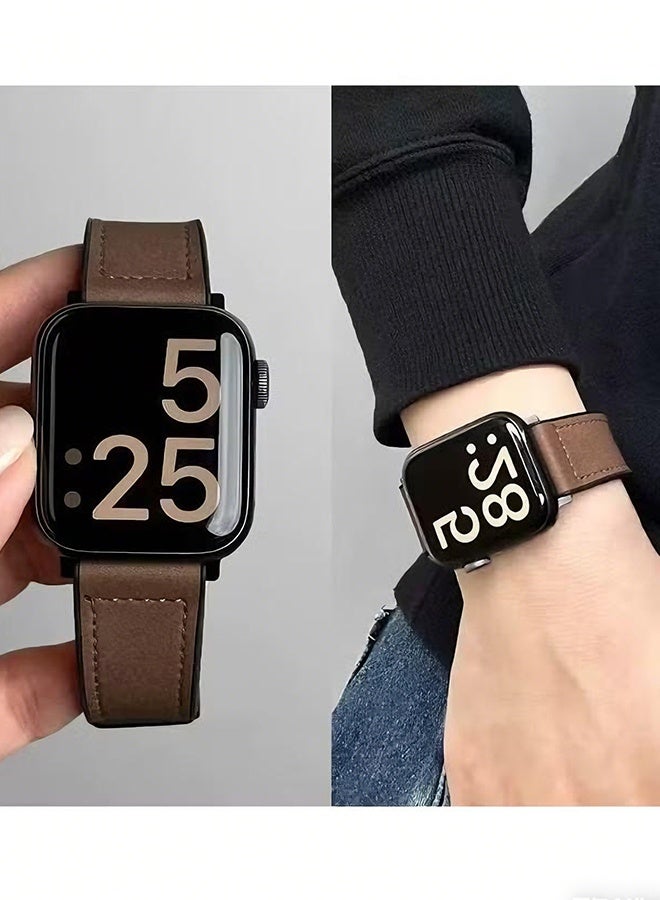 Happy D Watch Band Compatible for Apple Watch Series Band 38mm 40mm 41mm 42mm women, Genuine Leather Double Tour Designed Slim Replacement Strap for iWatch Series10 9 8 7 6 SE, Brown - Image 2