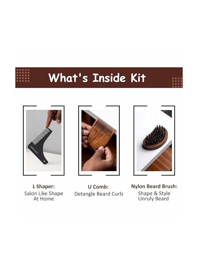 RUBAB MEN Premium Beard Grooming Kit of 3 | Beard Brush, L Shaper Shaping Tool & Beard Comb for Men | Also Comes with Carry Pouch | Made in India - Image 2