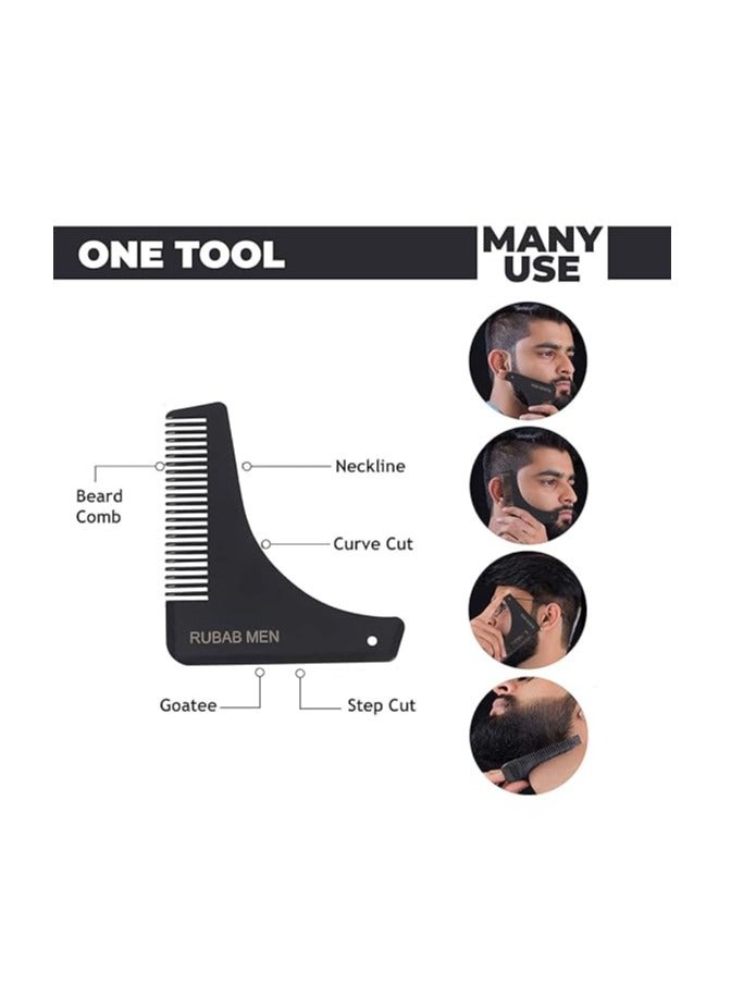 RUBAB MEN Premium Beard Grooming Kit of 3 | Beard Brush, L Shaper Shaping Tool & Beard Comb for Men | Also Comes with Carry Pouch | Made in India - Image 3