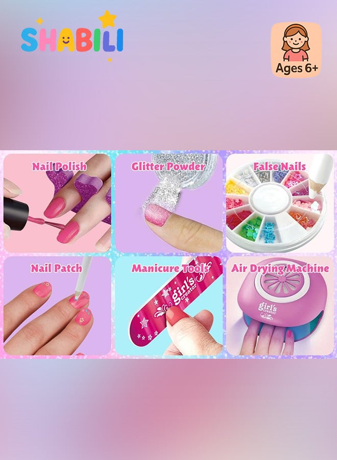 شبيلي طقم طلاء أظافر تجميلي للأطفال للفتيات من عمر 6 سنوات فما فوق استوديو فن الأظافر الوردي مع طلاء أظافر قابل للتقشير ولمعان مجموعة مكياج قابلة للغسل مع مجفف أظافر وتدليك وسبا ولعب تظاهري وتعليم مبكر وهدية عيد ميلاد مثالية للفتيات الصغيرات - Image 4