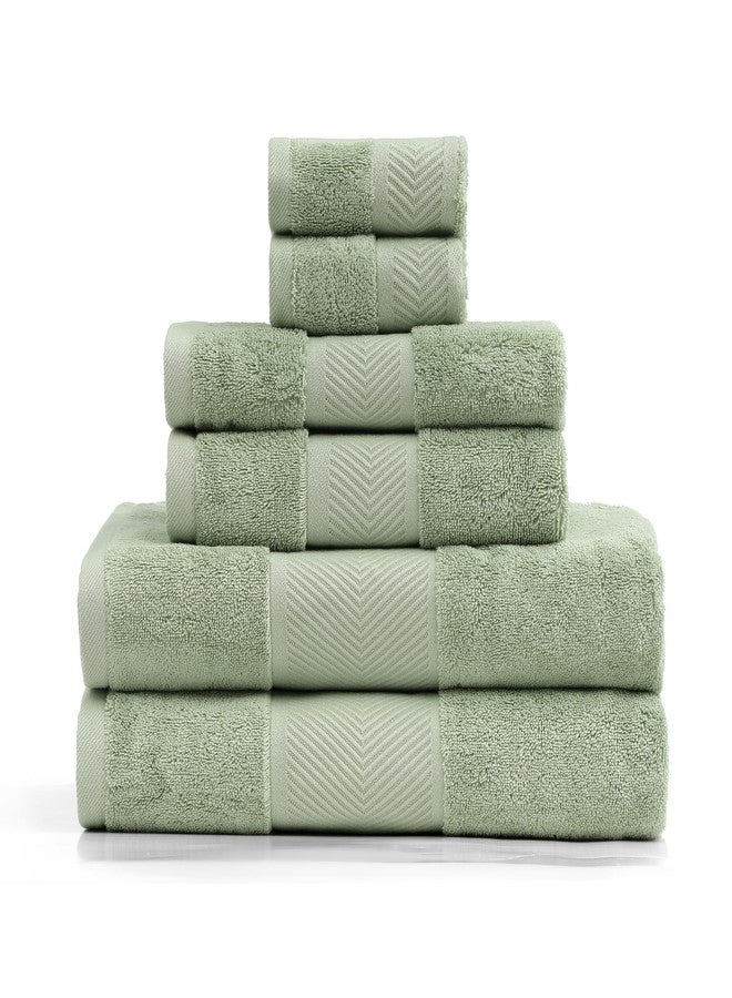 Simple&Opulence مجموعة مناشف فاخرة 100% قطن 6 قطع، مناشف ناعمة ماصة للماء للحمام، الفندق والسبا، 2 منشفة استحمام 28"x55"، 2 منشفة يد 16"x28" و2 قطعة قماش 12"x12" (أخضر حكيم) - Image 1