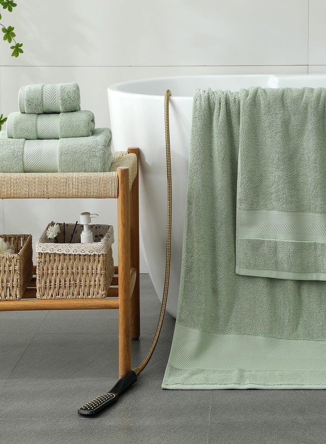Simple&Opulence مجموعة مناشف فاخرة 100% قطن 6 قطع، مناشف ناعمة ماصة للماء للحمام، الفندق والسبا، 2 منشفة استحمام 28"x55"، 2 منشفة يد 16"x28" و2 قطعة قماش 12"x12" (أخضر حكيم) - Image 4