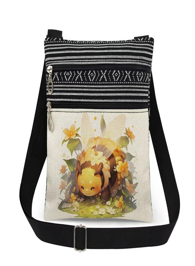 XiaoGalaee Bee Print Crossbody Bag Blushing Bumblebee with Flower Adjustable Shoulder Strap Messenger Bag Birthday Gift for Adult Teens Bee Lovers - Image 1