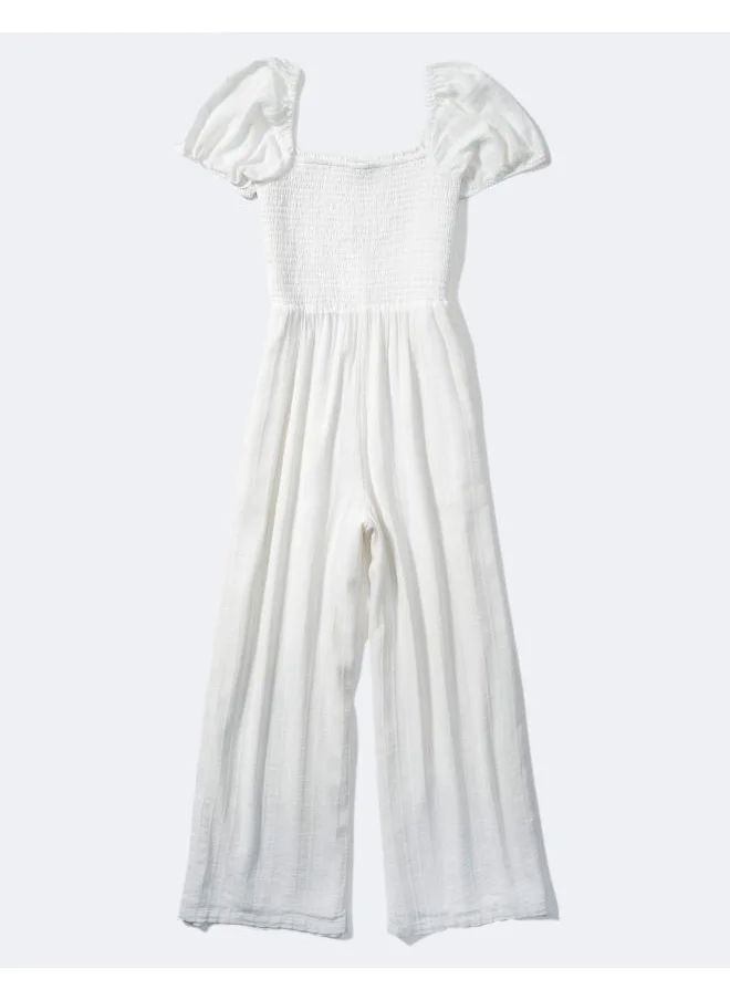 American Eagle AE Smocked Puff-Sleeve Jumpsuit