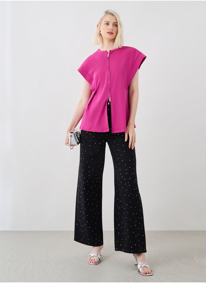 Take Two Take Two Solid Pleated Longline Blouse with Zipped Detail  - Image 2