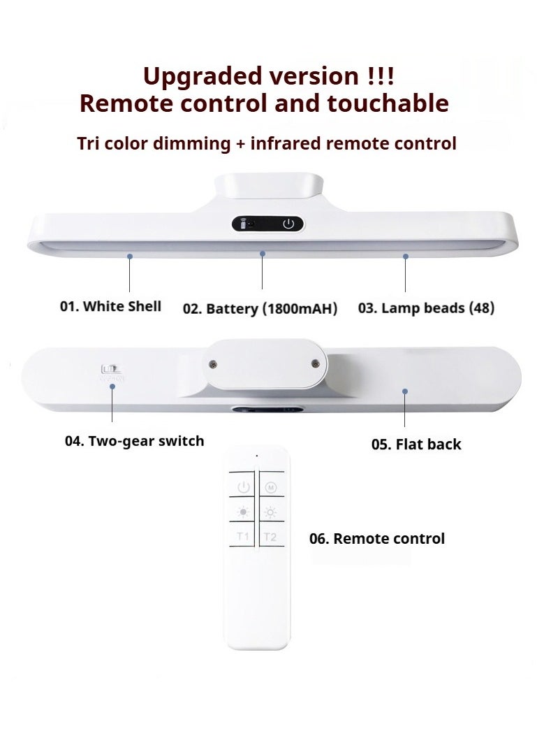 Touch Rechargeable Under Cabinet LED Light, 32Cm,  With Remote Control, Dimmable With 3 Color Modes, USB-Powered, Ideal For Wall Shelves, Closets, Mirrors, Bedside And Kitchen Lighting, White